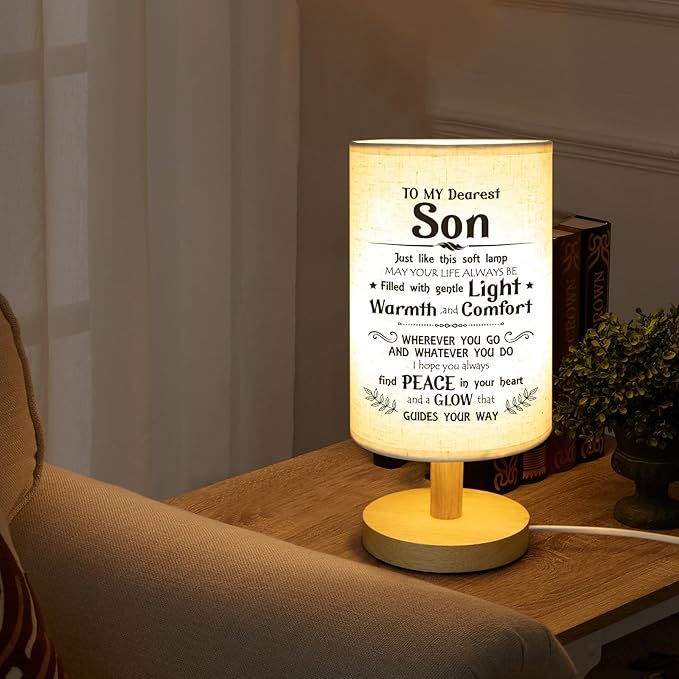 Gifts for Son from Mom Dad, Son Birthday Gifts Fabric Lamp,Birthday Gifts for Son Table Lamp with Wooden Stand Unique Son Gifts
