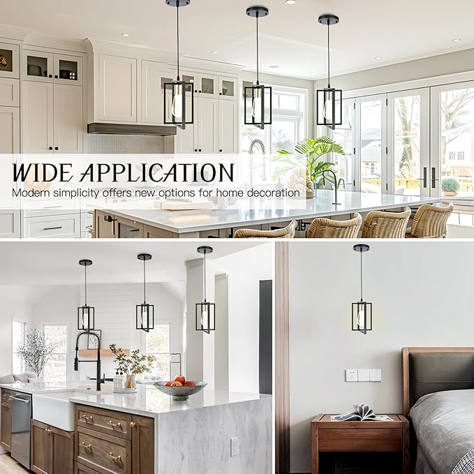Black Pendant Lights Kitchen Island, Industrial Hanging Light Fixture with Durable Metal Shades, 1 Pack Kitchen Island Lighting for Dining Table, Entryway, Restaurant