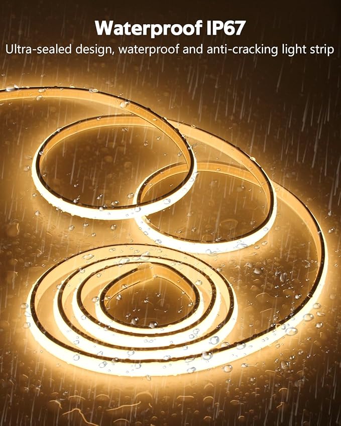 24V COB LED Strip Light Warm White 32.8FT Dimmable LED Tape Light with Dimmer 3000K High Density 320LEDs/M Waterproof LED Rope Light Cuttable Includes Adapter for Building Garden Rooftop 10M