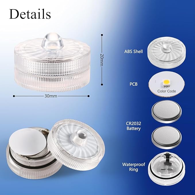 Mini Submersible LED Light, 24pcs Red Waterproof Flameless Candles Tealights, Underwater Batteery Powered Tea Lights for Wedding Home Vase Festival Party Decoration