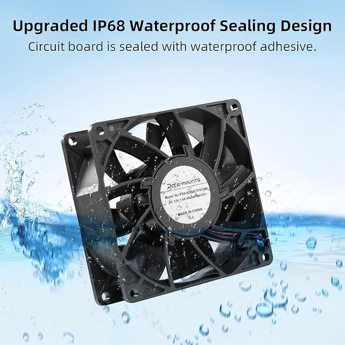 PANO-MOUNTS 92mm 3.62inch Upgraded IP68 Waterproof Dual Ball Bearing Cooling Fan -Max 4500RPM with Stepless Speed Controller for DIY Ventilation Exhaust Projects