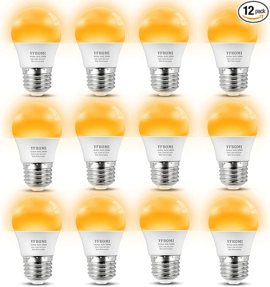 Amber Light Sleep Bulb, A15 1.5W 15 Watt Equivalent Light Bulbs 1800K 120V E26 Base,Low Watt Light Bulbs Table Lamp Bulb for Bedroom,Non-Dimmable 12 Pack