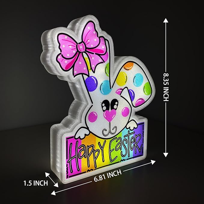 Allenjoy Spring Happy Easter Bunny Rabbit Night Light Up Box for Kids Gifts USB Powered Lamp Lightbox Bedroom Room Wall Art Table Desk Decorations Decor Sign