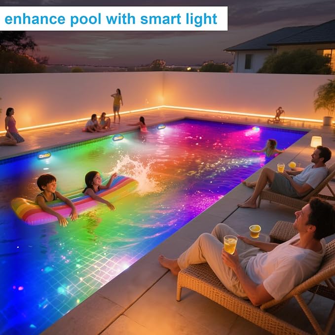 RGB+IC LED Pool Light, 5V Low Voltage Submersible Pool Light, RGB Multi Color Changing Music Sync, IP68 Waterproof Pool Lights Underwater with Remote, Wi-Fi APP Control Smart Light