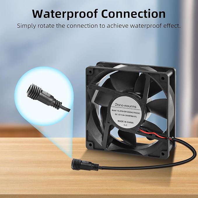 PANO-MOUNTS 120mm 4.72" Upgraded IP68 Waterproof Dual Ball Fan - High Speed 3500RPM with Variable Speed for RV Refrigerator, DIY Ventilation & Exhaust Projects