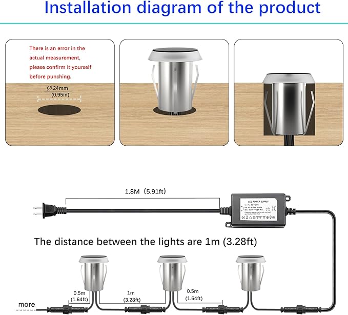 Outdoor In Ground LED Well Lights, Warm White Φ1.36in Low Voltage 12V DC In-Ground Lights, IP67 Waterproof Landscape Lighting for Yard Floor Pathway Driveway Deck Step, 8 Pack