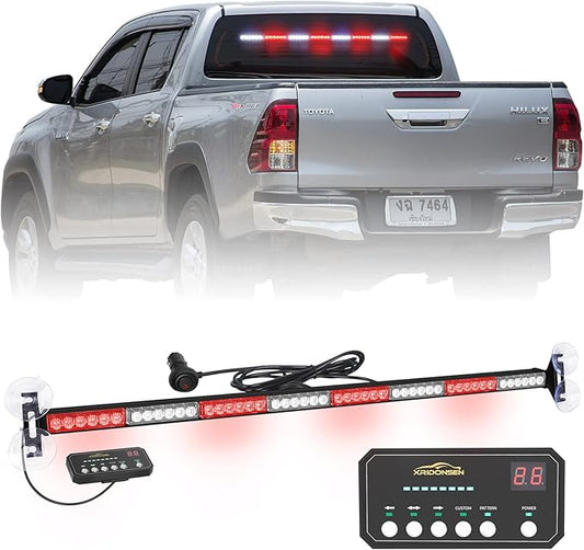 XRIDONSEN 35 inch Traffic Advisor Red White Emergency Light Bar 48 LED Strobe Lights Safety Hazard Warning Lights Front/Rear Window w/Controller for Volunteer Firefighter Vehicles Fire Trucks POV