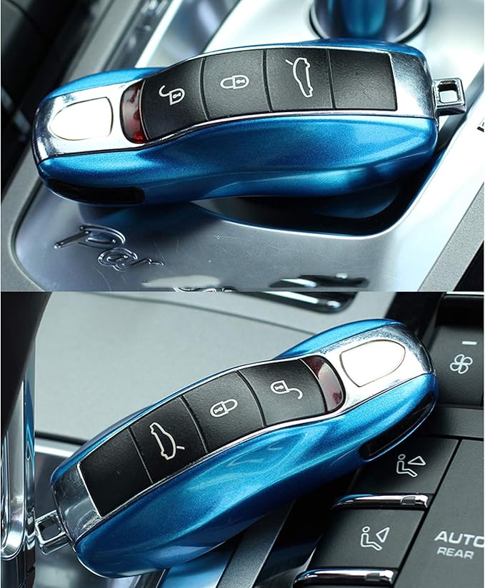 x xotic tech Blue Smart Remote Key Fob Protector Cover Shell Case Holder Compatible with Porsche Boxster Cayenne Panamera Cayman Macan Carrera 911 991 918 Spyder(Fits 3 Button)