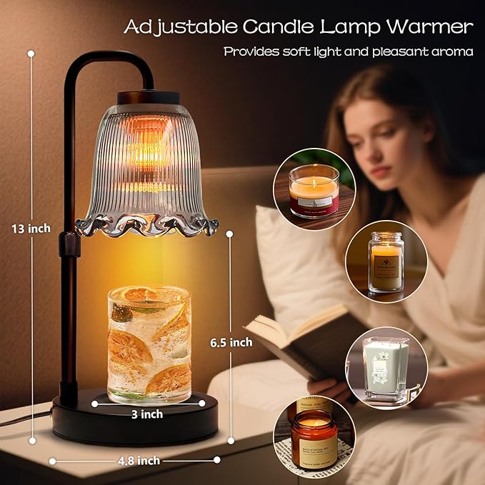 Candle Warmer Lamp with Timer Dimmer: 3 Timing Mode, 35W Safety Anti-Scalding, 4 Level Dimming Romantic Night - Wax Warmer for Scented Wax for Home Decor Gifts