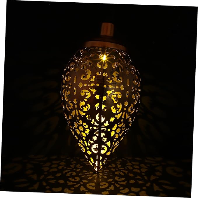Kisangel Outdoor Waterproof Hollow Projection Lantern for Garden and Patio Solar Powered Tiki Torch Light with Flickering Flame for Yard and Lawn Decoration