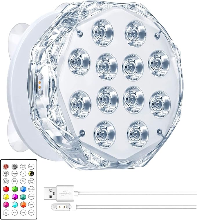 4” 20 LED Submersible LED Light - Independently and Group Controlled Pairable with Remote Magnetic Rechargeable Underwater Pool Light, Super Bright, Super Strong Magnet (1 Pack)