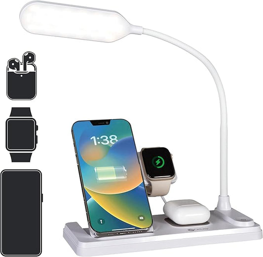 Ottlite LED Desk Lamp with Multi-Device Charging Station, White