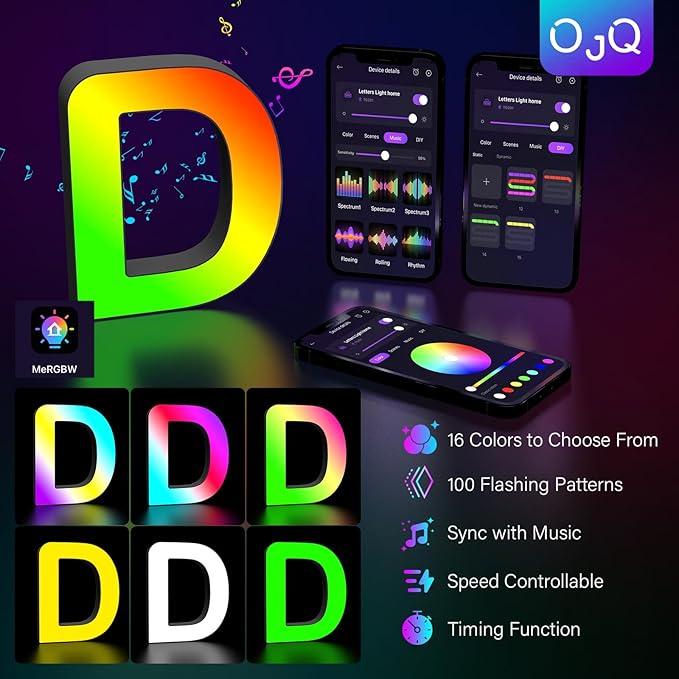 OJQ Light Up Letters LED Letter - Marquee Letters Room Decor Music Sync Color Change Colorful - Christmas Birthday Gifts for Girl Welcome Home Decorations Birthday Gift for Women Gifts for Teens