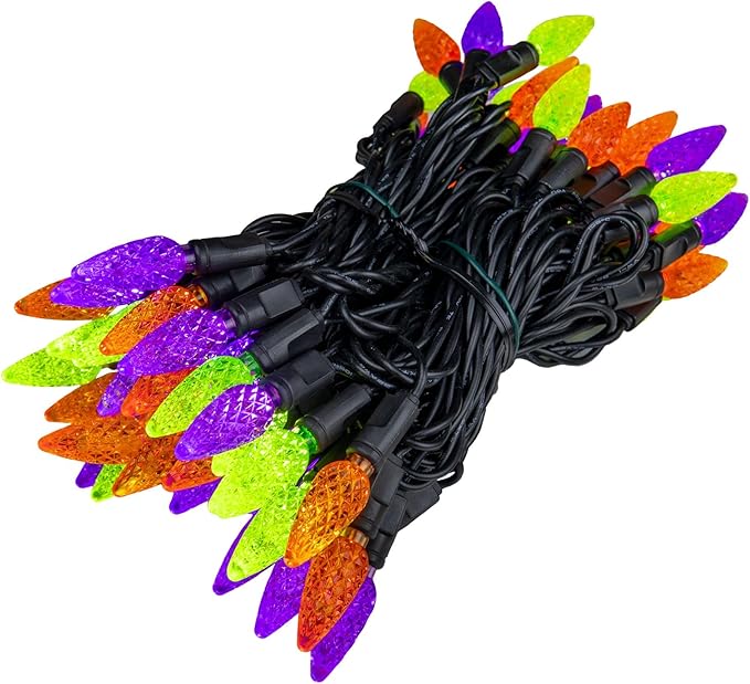 ‎‎‎Novelty Lights 24FT 70 LED C6 LED Halloween String Lights, Outdoor Christmas Tree Commercial Grade LED String Lights, Christmas Lights Outdoor Tree Decorations Outdoor (Purple/Orange/Lime)