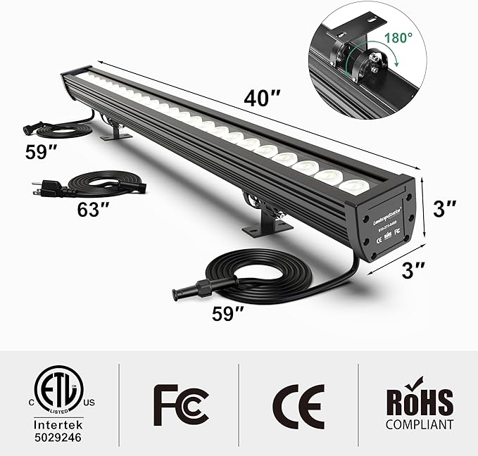Smart Linkable LED Wall Washer Light, 168W RGB+CW Color Changing Smart Bar Lights with Group and Individual Control, Timing Functions, Perfect for Outdoor & Indoor Lighting Projects, ETL Listed