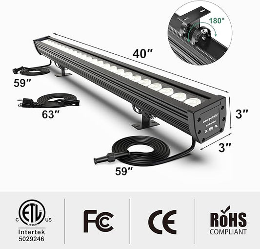 Smart Linkable LED Wall Washer Light, 168W RGB+CW Color Changing Smart Bar Lights with Group and Individual Control, Timing Functions, Perfect for Outdoor & Indoor Lighting Projects, ETL Listed