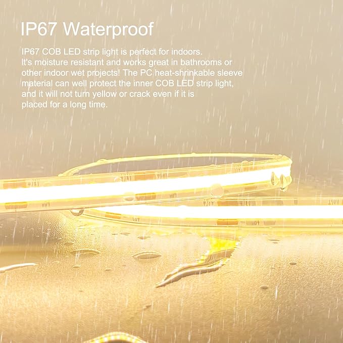100ft COB Outdoor LED Strip IP67 Waterproof, 3000K Warm Whit DC24V Flexible LED Rope Strips with Remote & App Control Dimmable, DIY Lighting for Indoor, Outdoor, Garden, Patio（2 Rolls）
