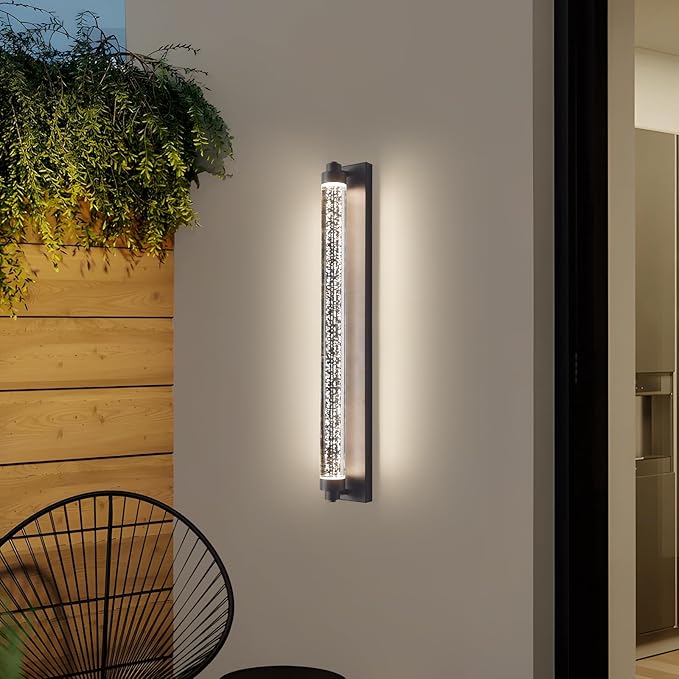 Bubble Crystal Outdoor Wall Lights, 31.4inch LED Modern Wall Mounted Sconce, 3000K-6500K Dimmable Waterproof Outside Lighting Fixtures for House, Porch, Garage, Garden, Bathroom, Indoor