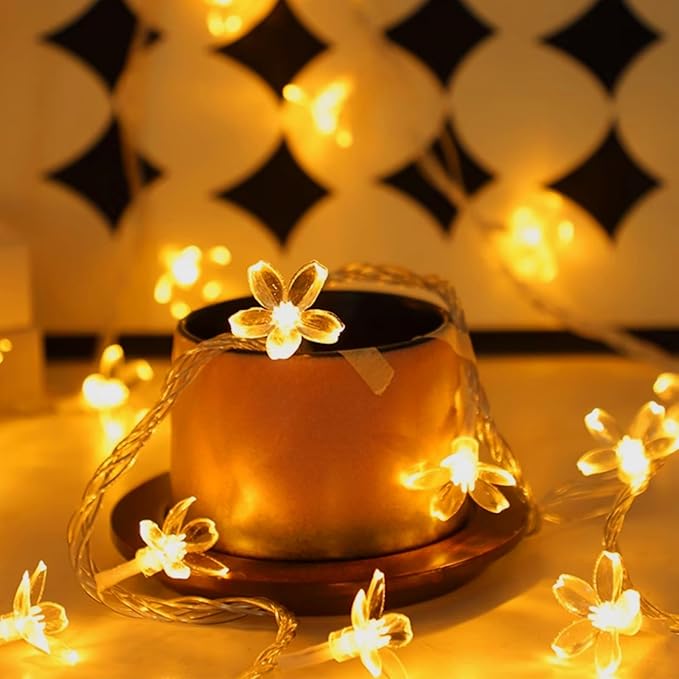Fairy Battery & USB Flower String Lights Girls Bedroom, 10ft 30 LED Decorative Cute Cherry Blossom Floral Lamp for Christmas, Birthday, Wedding Party, Centerpiece, Dorm Indoor Decoration (Warm White)