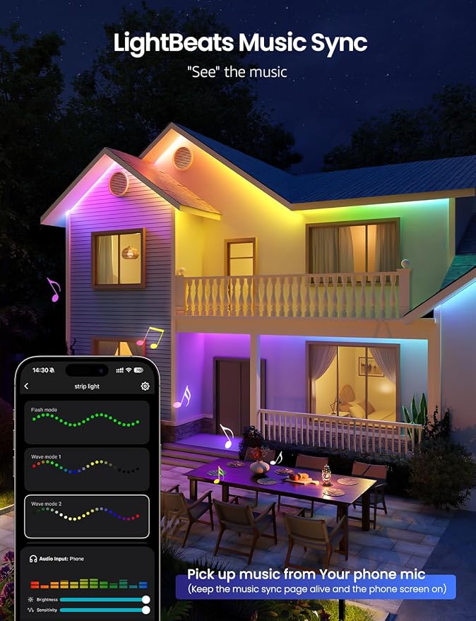 Lepro SW1 AI Smart Outdoor LED Strip Lights - 32.8ft IP65 Waterproof RGBCW Light Strips, 2700K-5700K Tunable Warm White, APP Control(No Remote), 2.4G Wi-Fi Lights for Holiday Decor, House, Porch, Eave