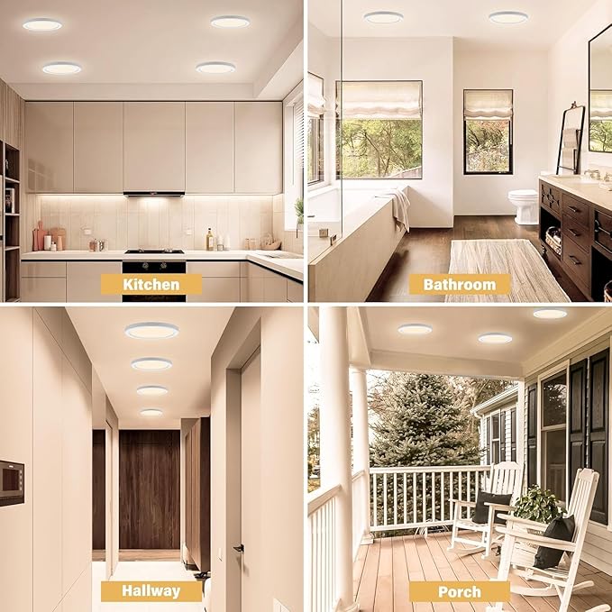 Flush Mount Ceiling Light Fixture - ETL Certified - 5 Inch Dimmable 3000K Warm White LED, 0.63'' Ultra Thin Round Design for Bedroom, Bathroom, Kitchen, Hallway, Basement, Closet (3-Pack)‌