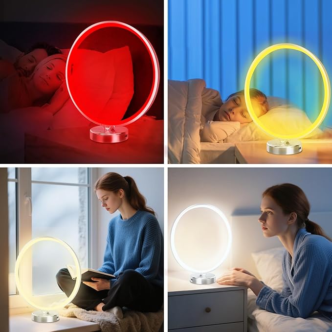 Red Light Therapy Night Light Lamp for Sleep 670nm Red Nightlight Desk Lamp with Multi-Color and Brightness Options Remote Control,Deep Relaxation and Improve Sleeping for Adults Kids (Silver)