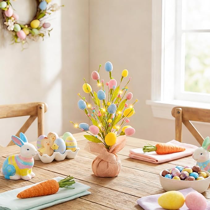 XmasExp Easter Decorations 18inch Easter Tree with Eggs & LED Lights Easter Egg Tree for Indoor Perfect Easter Table Decorations & Holiday Party Decor