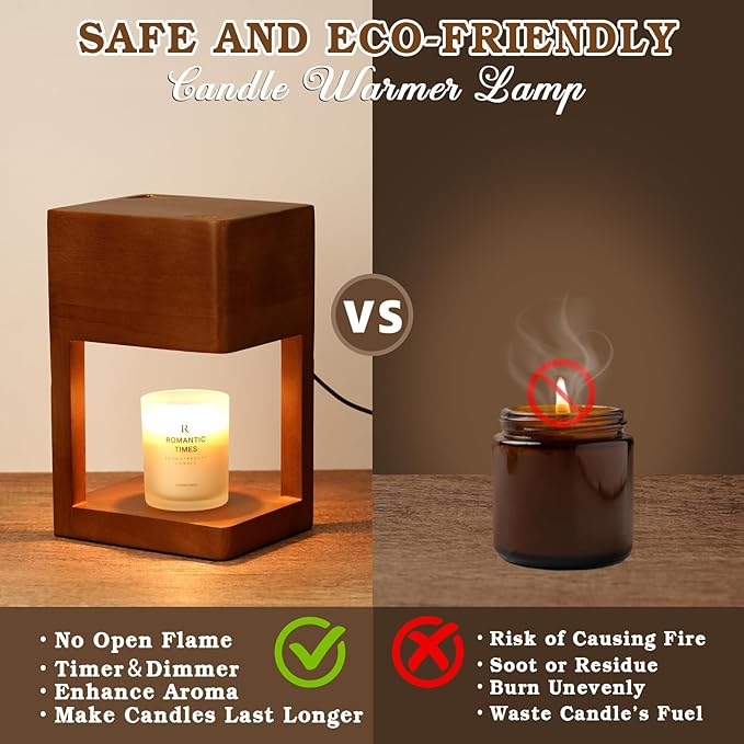 Candle Warmer Lamp Wood with Timer, Dimmable Electric Candle Lamp Warmer for Jar Candles, 2 * 35 Watt Bulb, Birthday Gifts for Women Men, Decorative Wooden Candle Lamp for Bedroom Home Decor