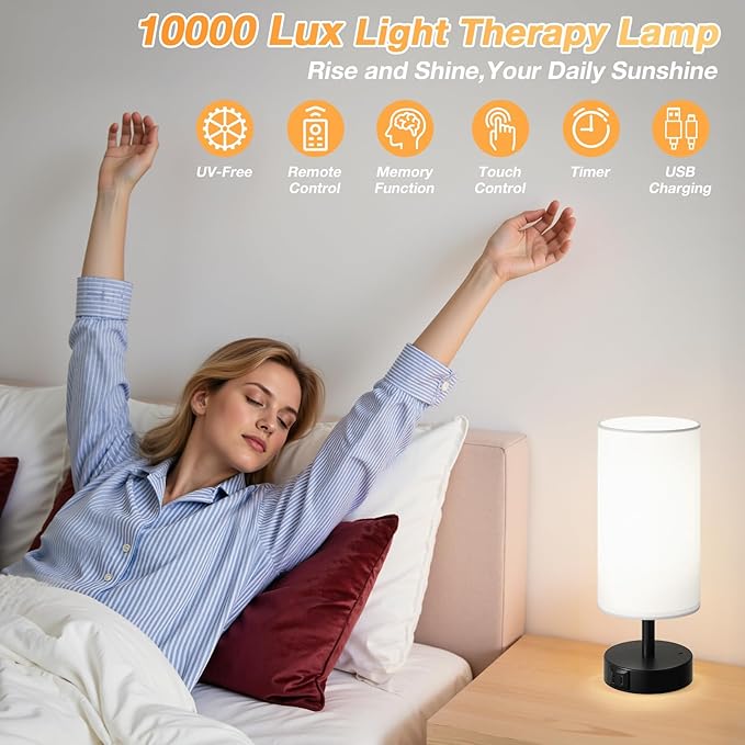 Light Therapy Lamp 10000 Lux, Sun Lamp with Remote, Happy Sunlight Lamp, 3 Color Temperature & Stepless Dimming, Daylight Lamp for Home, Office, Decoration Use As Lift Mood, Happy Life