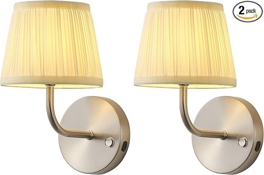 PUSU LED Cordless Nickel H9.6 inch Small Wall Sconces Set of 2, Rechargeable 5200mAh Battery Operated Wall Lamp with Remote, Lighting for Living Room, Bedroom, Hallway, Bathroom, Stairs, Kitchen