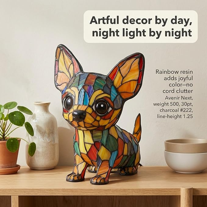 Rainbow Puppy Lamp Stained Glass Dog Night Light 3D Retro Stained Resin Rainbow Pup Lights Charge Powered Table Lamp Puppy Glow Lamps for Home Bedroom Desk (F)
