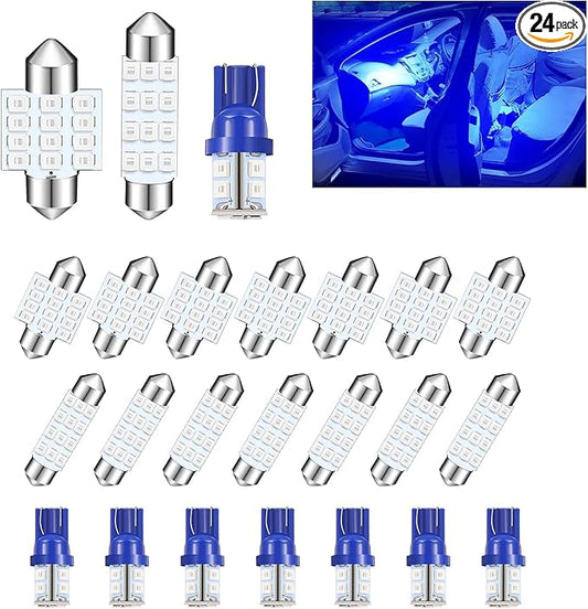 24 PCS Car LED Interior Light Bulbs, T10 31 mm 42 mm Dome Light Bulbs, Interior LED Festoon Lamps Set, for Car Dome Map Door Courtesy License Plate Lamps (Blue)