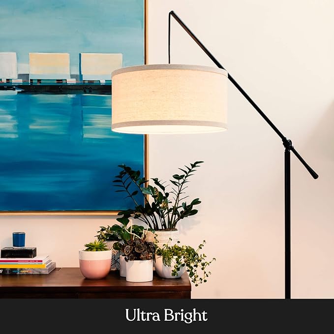 Brightech Hudson 2 - LED Floor lamp, Tall Lamp with Sturdy Base, Contemporary Arc Lamp for Living Rooms & Offices, Great Living Room Décor, Mid Century Modern for Bedroom - Jet Black