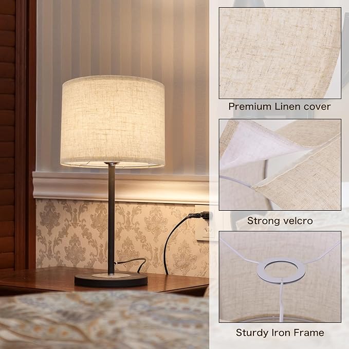 Small Lamp Shade, Beige Drum Lampshade 8.7''Top X 8.7'' Bottom X 7.9'' High, Replacement Lamp Shade Natural Linen Hand Crafted for Table Lamps Floor Lamps Chandelier Lamp, Easy Assembly Required