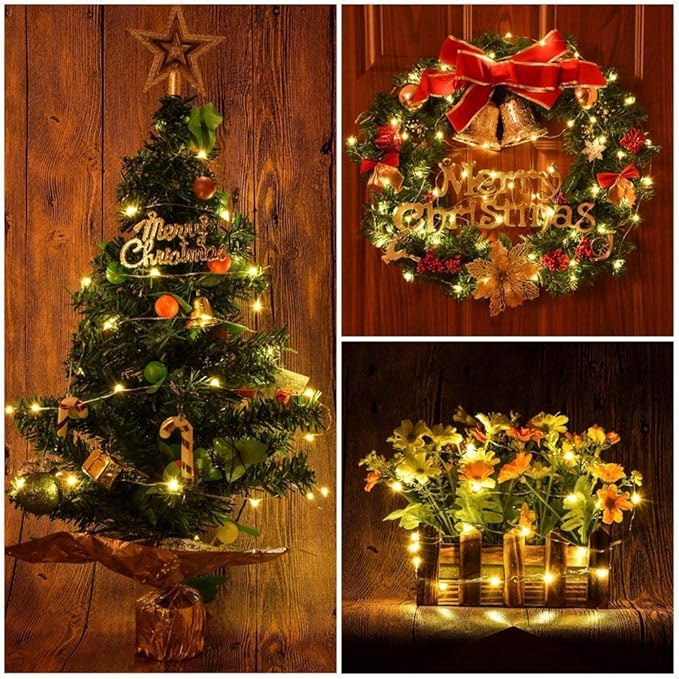 Battery Operated Starry Lights - 18FT 50 Micro LEDs, Warm White (2 Pack) for Christmas Tree, Wreath, DIY, Wedding