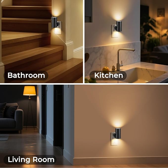 LED Night Lights with Motion Sensor & Dusk to Dawn Sensor, Night Lights Plug into Wall Dimmable Soft White Nightlight with 5-300lm Adjustable Brightness for Bedroom, Bathroom, Stairs, Hallway 2 Pack