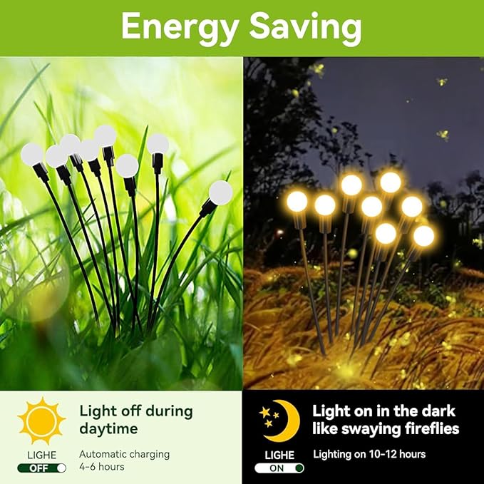 SUNYAO Solar Garden Lights, New Upgraded Solar Swaying Light, Sway by Wind, Solar Outdoor Lights, Firefly Light for Patio Decor, Big Bulb, & Heavy Bulb Base, Warm White(2 Pack)