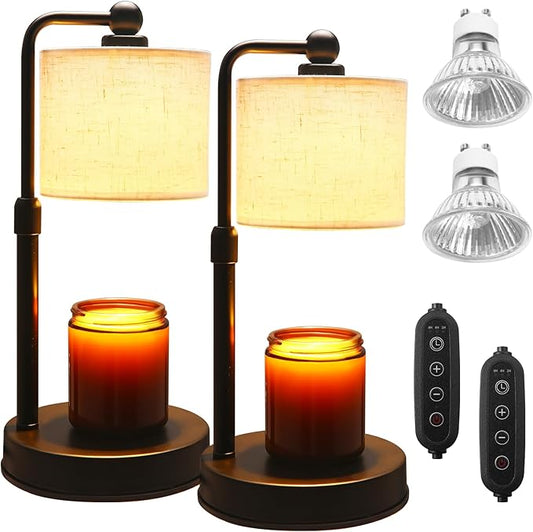 2 Pack Candle Warmer Lamp with Timer - Dimmable & Height Adjustable, Flame-Free Wax Warmer for Safe Use with Jar Candles - Home Decor Gift for Women, Mom, Wife (Bedroom or Office)