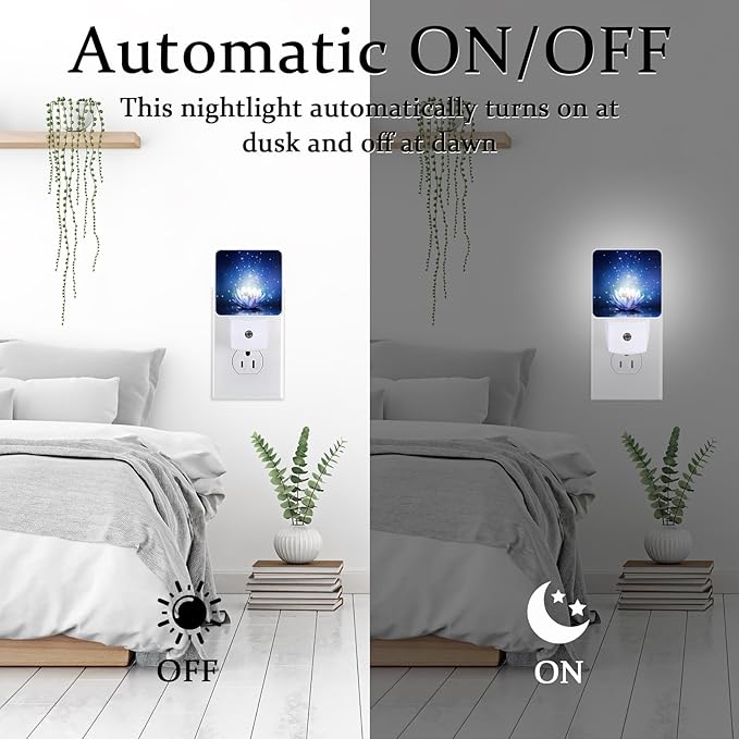 Lotus Flower on Water?Night Light, Plug-into Wall Magic Sparkling Glitter Star Nightlight Lamp with Dusk to Dawn Sensor, Led Lamp 0.5W Energy Efficient for Boys Girls Adults Home Decor