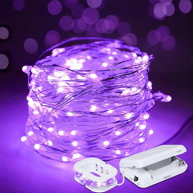 Aogist 4-Pack 16FT Fairy Lights with Spool,Ultra-Bright 50 LEDs Battery Operated Copper Wire String Light for Bedroom Christmas Wedding Centerpiece Parties Decoration,Purple