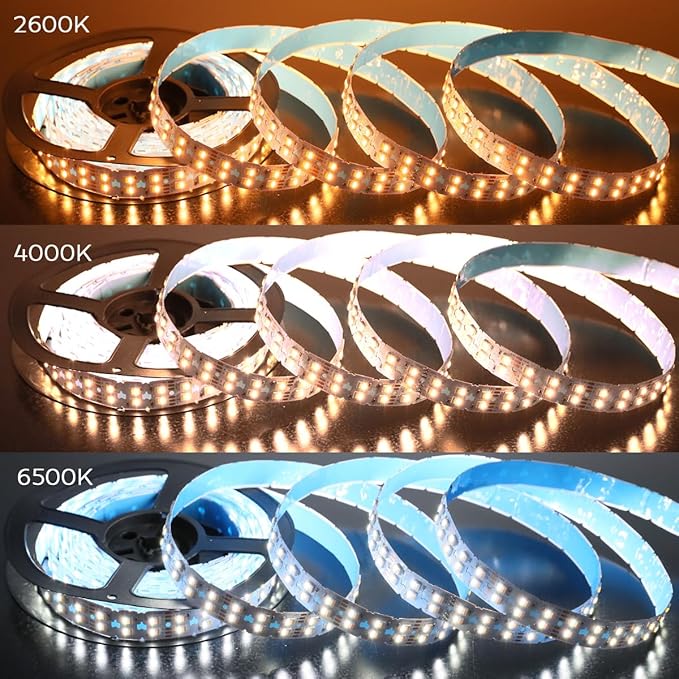 Bright Double Row Bendable RGBCCT 5in1 LED Strip 24V 660LEDs Micro Serrated And Center Cutout PCB Flexible S LED Strip RGB+W+WW 5 Colors In 1 LED (20mm Wide) 16.4ft (Dual Row 660LEDs IP20)