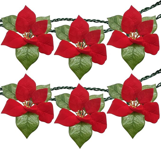 SUNSGNE 8.5FT LED Flower String Lights, Red and Green Christmas Flowers Lights with 10 LED Flowers Bulbs for Christmas Tree, Fireplace, Staircase, Walls