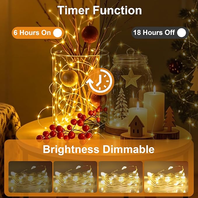AIKEI 6 Pack LED Fairy Lights with Timer Battery Operated, Mini String Lights with Remote Waterproof 7ft 20 Led Firefly Starry Lighting for Wedding Party Bedroom Garden Christmas Decoration Warm White