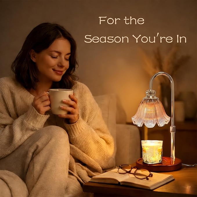 Candle Warmer Lamp with Timer: Birthday Gifts for Women, House Warming Gifts New Home Decor – Height Adjustable Candle Lamp for Mom, Anniversary - Walnut Solid Wood Base, with 2 Bulbs