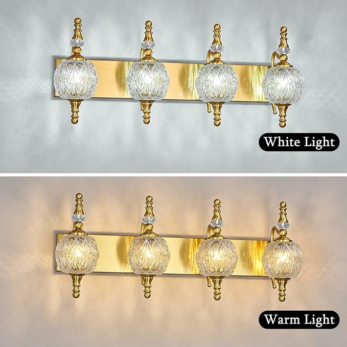 Modern Crystal Bathroom Vanity Lights Fixtures Over Mirror Gold Vintage 4-Lights 28 Inch Bathroom Light Fixtures Glass Crystal Vanity Lights