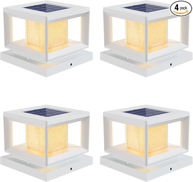 Mlambert 4 Pack Solar Post Lights Outdoor, Waterproof Fence Cap for Deck, 4x4 6x6 Wooden Vinyl Outdoor Lights with Shinning Effect, White