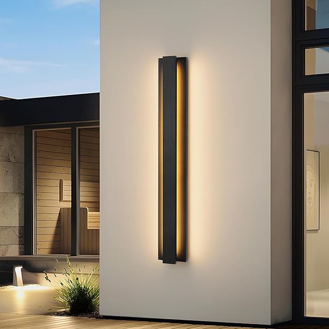 LamQee 39.4 Inch Long Outdoor Wall Lights Modern Exterior Lighting Fixtures, 3000K 30W LED Linear Outdoor Wall Sconce, Contemporary Matte Black Outside Wall Mount Lights for House Garage Porch Patio