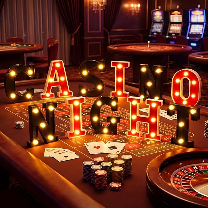 11 Pcs Casino Night Large LED Letter Sign LED Lights Battery Powered Table Decoration for Party Gift Tabletop Decoration