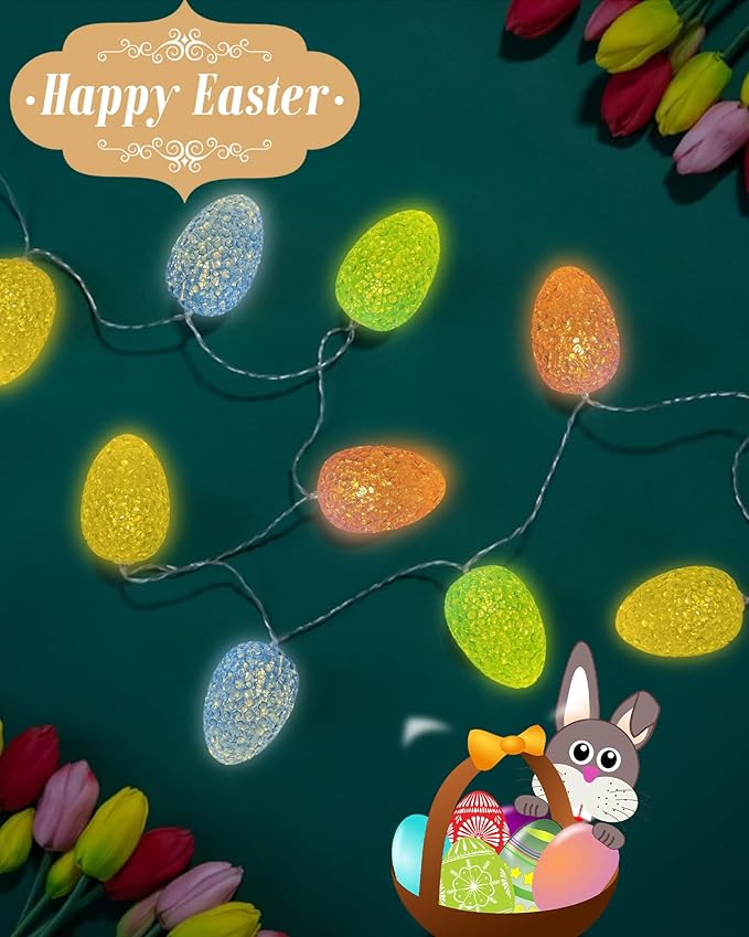 Easter Egg String Lights Battery Powered 6.8FT 10 LED Pastel Egg Lights with Timer, Easter Decorations Light for Easter Home Patio Mantel Tree Party Spring Decor