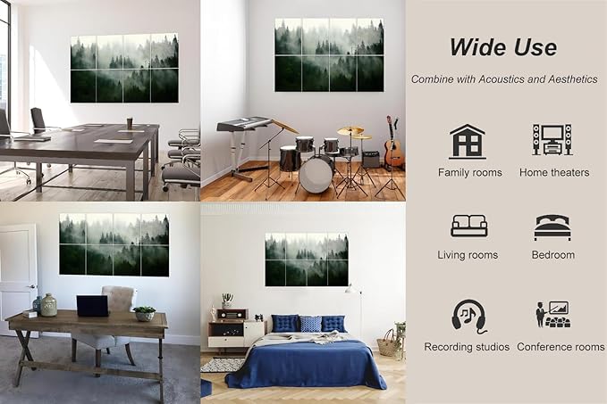 HONORIA 8 Pack Art Acoustic Panels 48X32Inches Sound Absorbing Panels,Self-adhesive Soundproof Wall Panels,Decorative Acoustical Wall Panels,Acoustic Treatment for Home Office&Recording Studio